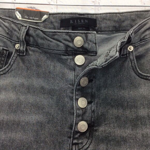 Risen LA Jeans Women's Sz 1XL Charcoal Wash Mid Rise Flare Distressed Button Fly - Picture 3 of 12